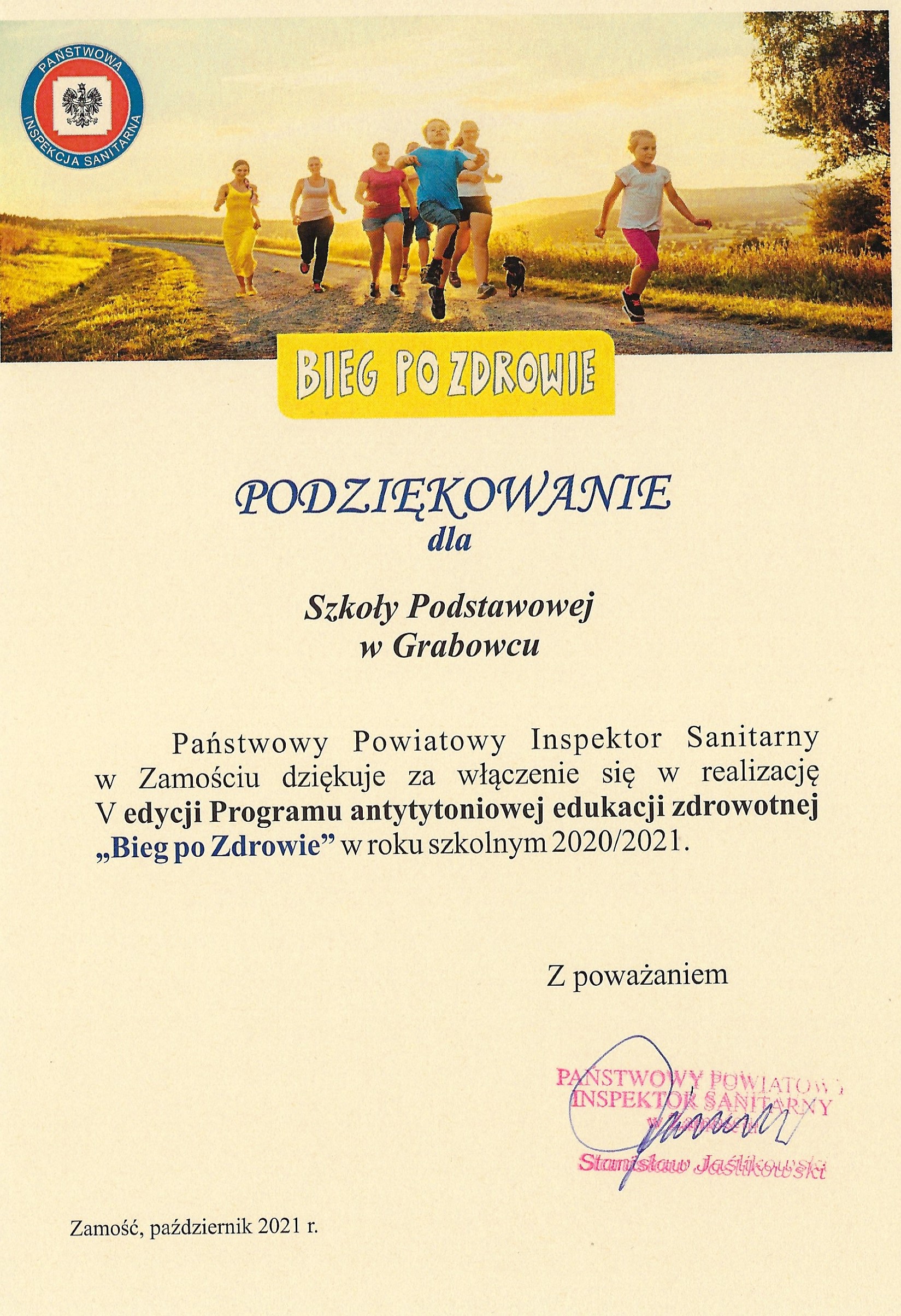 Bieg po zdrowie podziękowanie